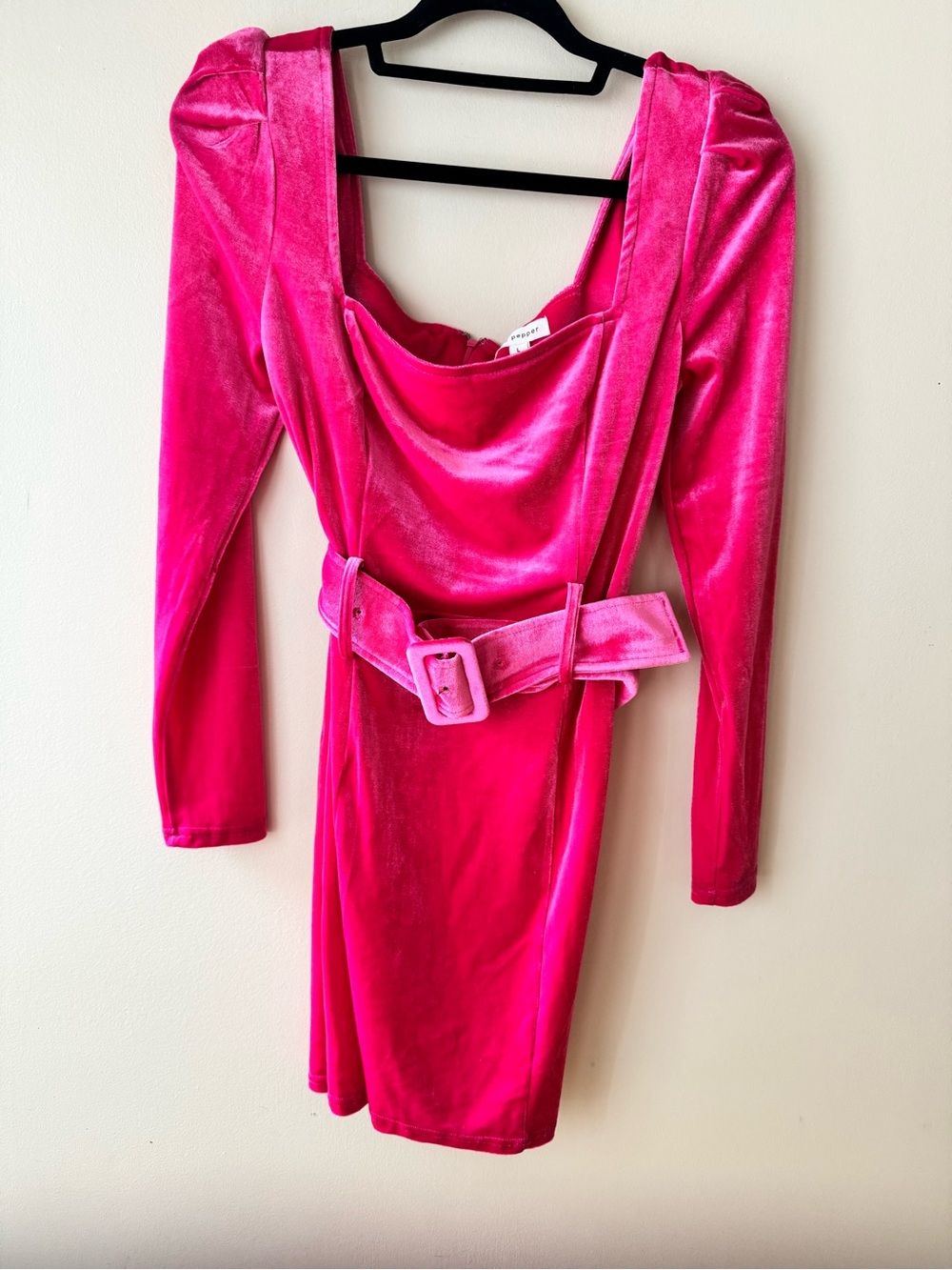 Blu Pepper Hot Pink Velvet  Dress with Belt